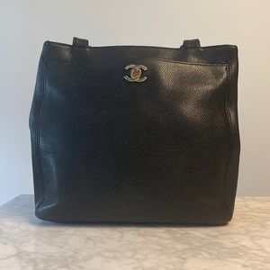 CHANEL Coco Mark Black Caviar Leather Tote Shoulder Bag